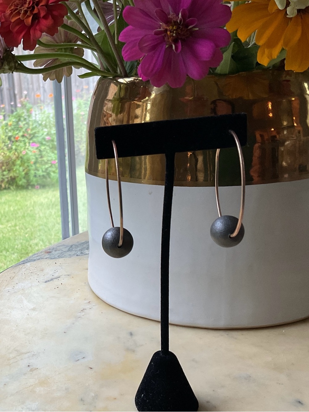 Sheila Fajl Gold Hoop Earrings with Removeable Matte Beads